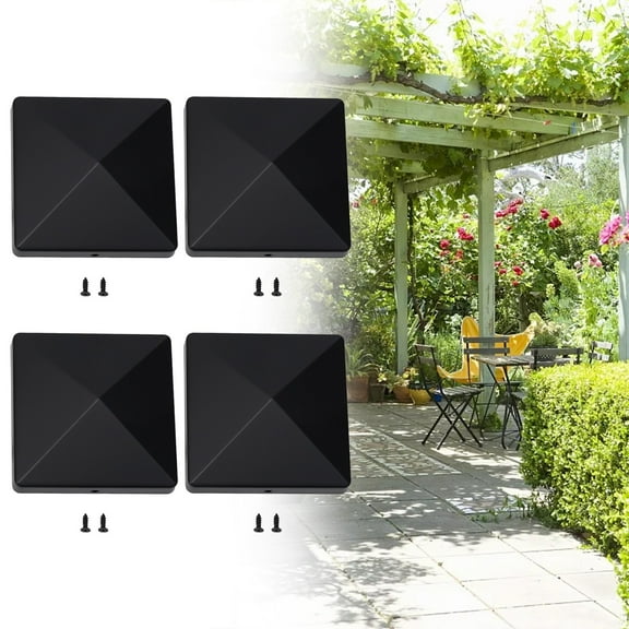 Wuweikeji 4 pcs Black ABS Plastic Fence Post Cap 4x4 inch, Weatherproof Wooden Fence Protector for Outdoor Garden Arbors, Easy Install Cover with Screws