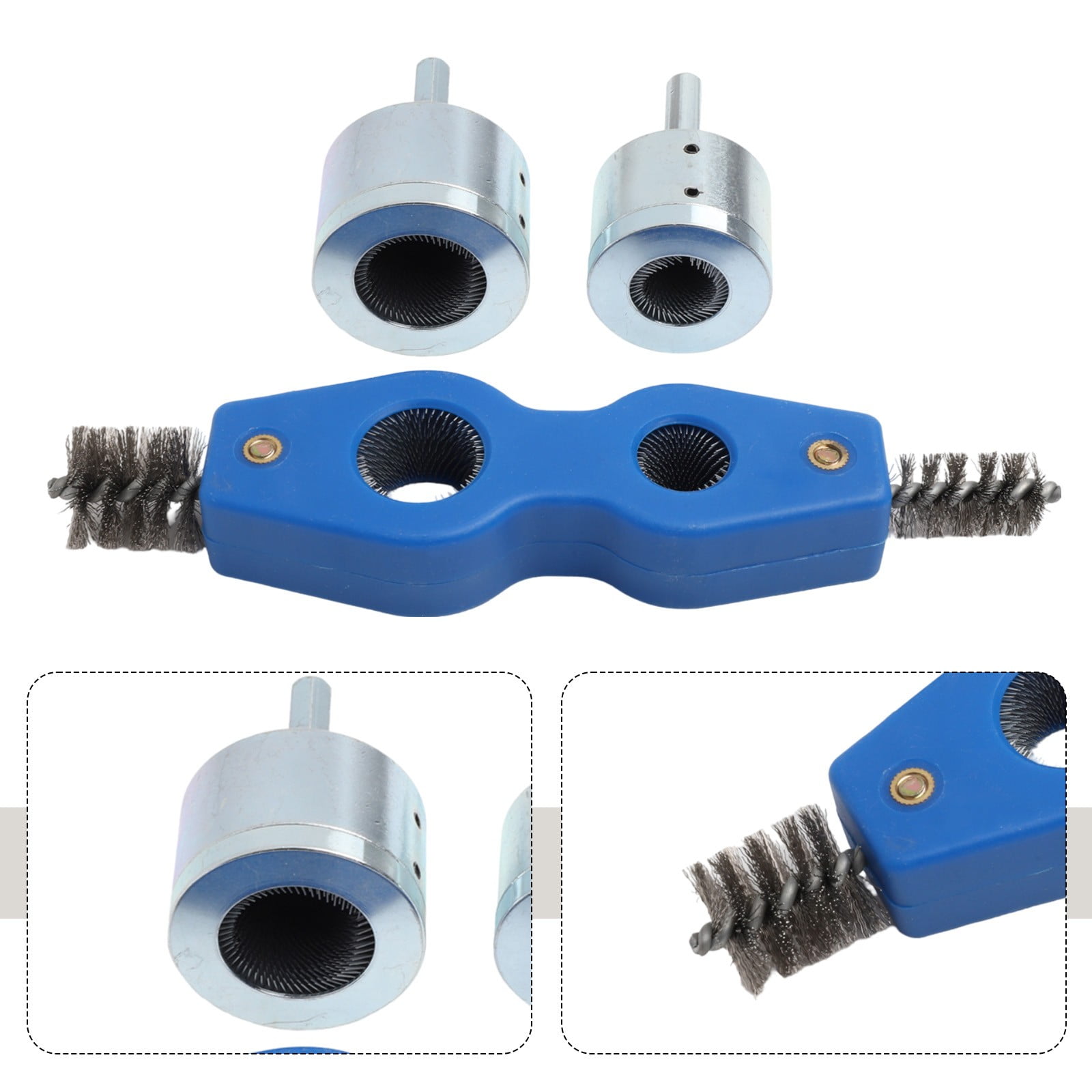 Wuweikeji Copper Pipe Cleaner with 4in1 Battery Brush Dual Head for Drill 15+22mm Plumbing Cleaning Metal Tube Battery Brush Accessories