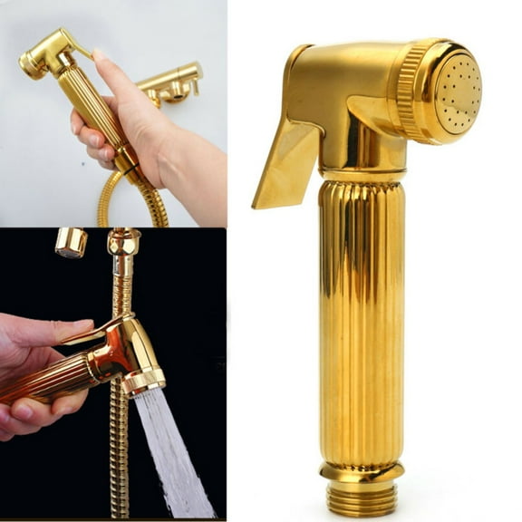 Wuweikeji Gold Brass Handheld Bidet Sprayer Kit for Bathroom Toilet, G1/2 Connection, 5.1 inch Length, High and Low-Pressure Compatible, Lightweight Shower Head Spray