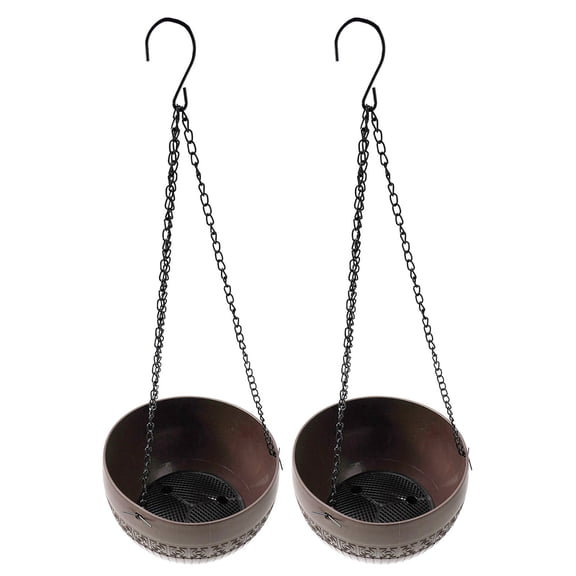 Wuweikeji Hanging Flower Pots with Drainage 2 pack Brown Small Plastic Plant Baskets, Antique Brick Design, Removable Chain, 6.5\"/8.3\" Diameter, Indoor Outdoor Use for Garden, Porch, Balcony