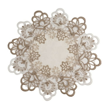 Wuweikeji Lace Embroidered Polyester Tablecloth – Stain-Resistant Round Table Cover for Indoor/Outdoor 16inch,Dustproof, Spill Protection