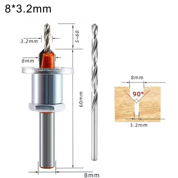 Wuweikeji Woodworking Essential 8mm Adjustable Countersink Drill Bit with Limiter