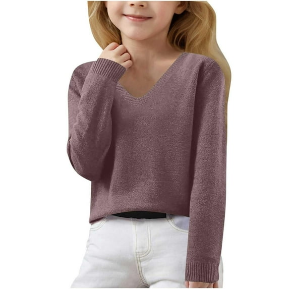 Wuxian Baby Girls Boys Sweater V Neck Blouse Long Sleeve Knit Shirt Solid Color Based Casual Sweaters Soft Comfor Outerwear,Purple,14-15 Years