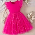 thumbnail image 1 of Wuxian Child Girls Dresses Flutter Sleeve Crew Neck Tulle Mesh With Sparkly Sequin Girl Party Dress Princess Casual Dresses Outfit Dress, Red, 3-4 Years, 1 of 8