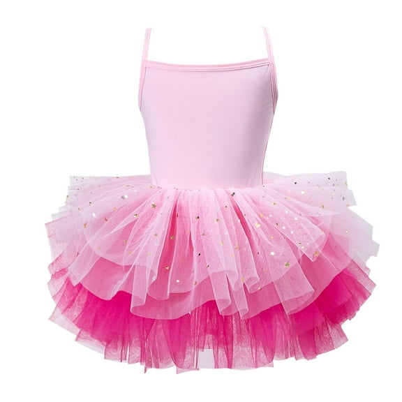 Wuxian Child Girls Tutu Dress Ballet Leotard With Tutu Skirt For Girls Dance Gymnastics Camisole Bodysuit Summer Skirt, Pink, 6-8 Years
