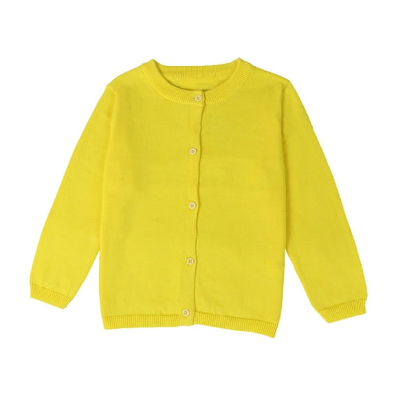 Wuxian Girls Boys Baby Sweater Button Down Round Neck Knit Cardigans Long Sleeve Solid Color Uniform Fall Winter Fashion Top Clothes,Ye1,4 Years