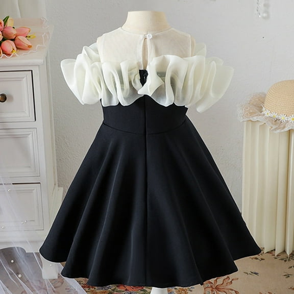 Wuxain Girls Dresses Princess Party Dress Little Girl Summer Dress Off-Shoulder Suspender Sundress Summer Skirt, Black, 4-5 Years