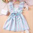 thumbnail image 1 of Wuxain Girls Summer Dresses Casual Striped Bow A Line Princess Dress With Flutter Sleeves Outfit Dress, Light Blue, 6-7 Years, 1 of 7