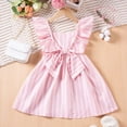 thumbnail image 1 of Wuxian Kids Girls Summer Dresses Casual Striped Bow A Line Princess Dress With Flutter Sleeves Outfit Dress, Pink, 12-24 Months, 1 of 7