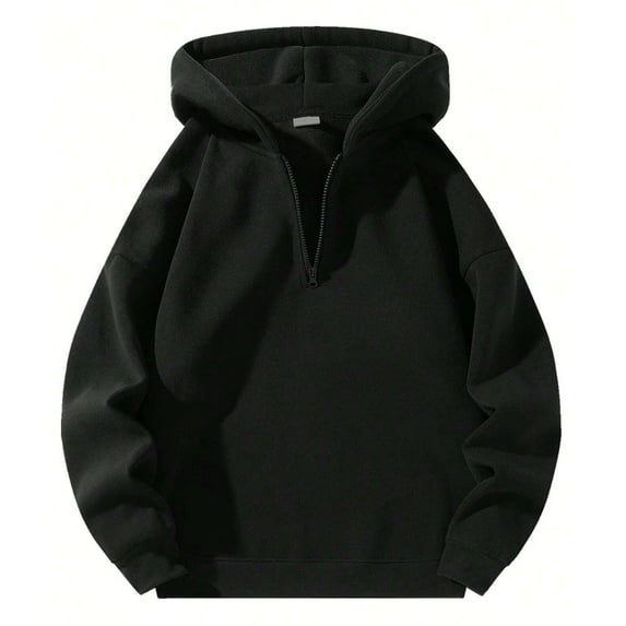 Wuxian Men's Sweatshirt 1/4 Zip Up Solid Colors Hoodies Long Sleeve Casual Comfort Oversized Quarter Zipper Sport Sweatshirt Tops Streetwear,Black
