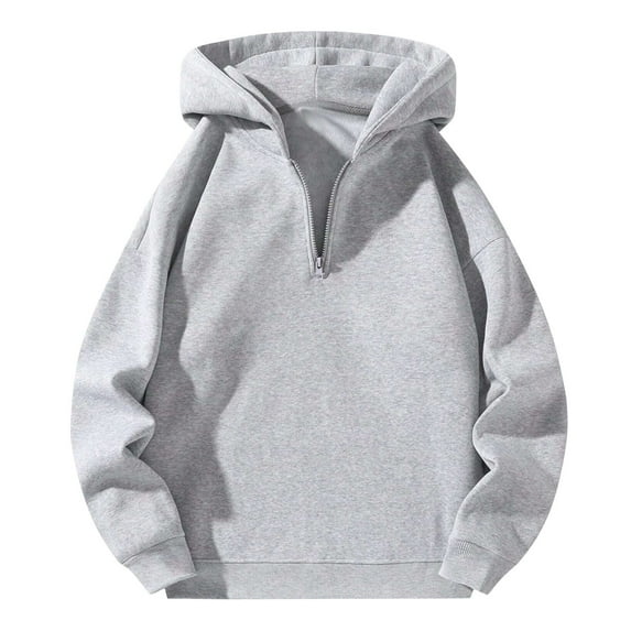 Wuxian Men's Sweatshirt 1/4 Zip Up Solid Colors Hoodies Long Sleeve Casual Comfort Oversized Quarter Zipper Sport Sweatshirt Tops Streetwear,Grey