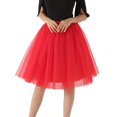thumbnail image 1 of Wuxian Women Tutu Skirts Midi Length Dance Ballet Solid Color Layered A-Line Wedding Party Midi Skirt Elastic Waist Skirt Clothing,Red, 1 of 5