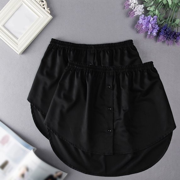Wuxian 2Pc Shirt Extender For Women Mini Skirts Elastic Waist Solid Color Underskirt Adjustable Layering Half Length Skirt Club Basic Leisure Dailywear,Black,M