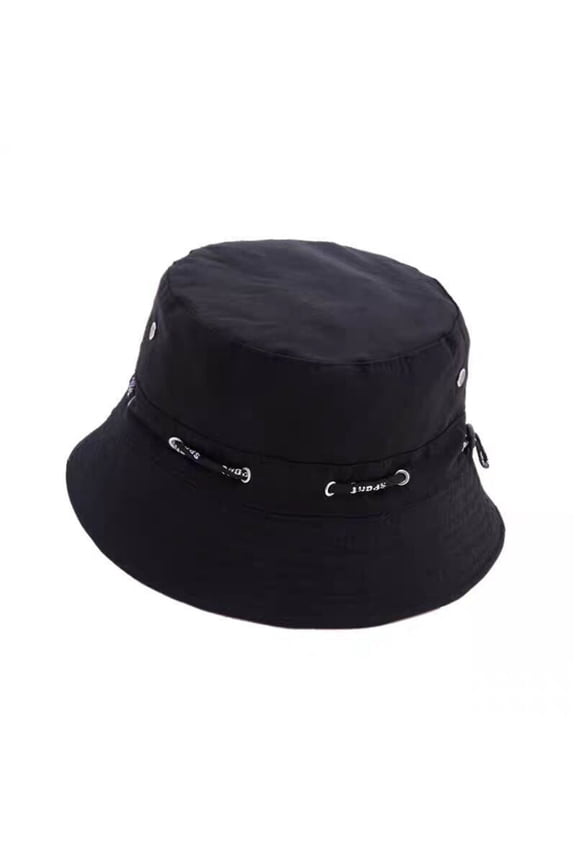 Adult Mens Fisherman Hats Fashionable Solid Color Classic Bucket Hat Casual Summer Breathable Foldable Adjustable Strap Travel Beach Caps Unisex Stylish Hiking Headwear,Black,One Size