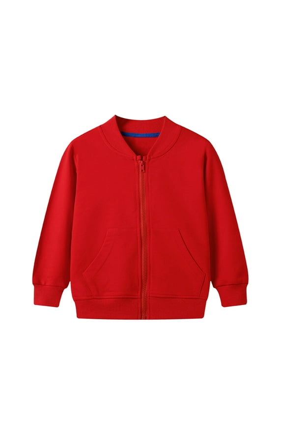 Baby Boy Girl Coat Baseball Varsity Jacket Zipper Up Long Sleeve Solid Color Windbreaker Outwear Coat With Pocket Fall Winter Coats,Red,12-18 Months