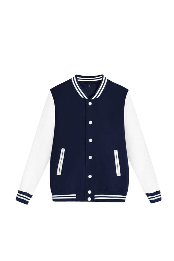 Baby Boy Girl Coat Varsity Jacket Color Block Button Down Baseball Jacket Bomber Coat School Uniform With Pocket Tops Clothes,Navy,140
