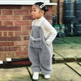 thumbnail image 1 of Wuxian Baby Boys Girls Snow Pants Corduroy Suspender Overall Jumpsuit Winter Snowsuit Pant Solid Color Front Pocket Cozy Soft Trousers,Grey,12-18 Months, 1 of 4