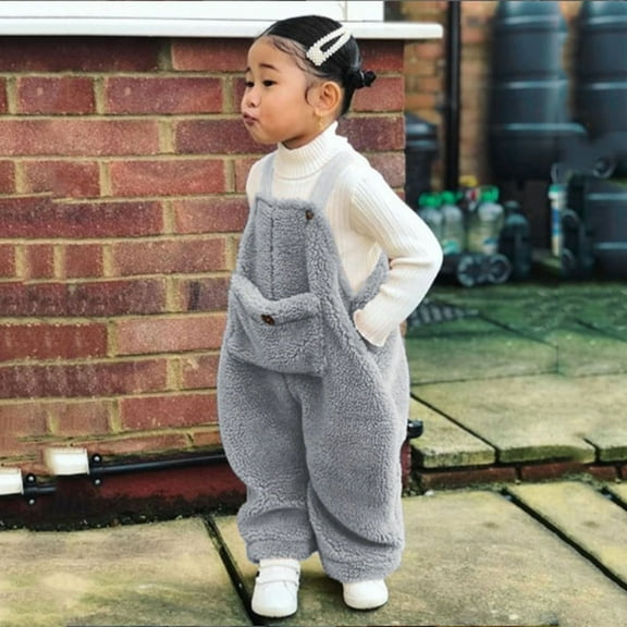 Wuxian Baby Boys Girls Snow Pants Corduroy Suspender Overall Jumpsuit Winter Snowsuit Pant Solid Color Front Pocket Cozy Soft Trousers,Grey,3-4 Years