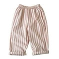 thumbnail image 1 of Wuxian Baby Girl Minimalist Striped Pants Drawstring Elastic Waist Trousers Wide Leg Cozy Soft Cotton Lightweight Outwear,Pink,3-4 Years, 1 of 3
