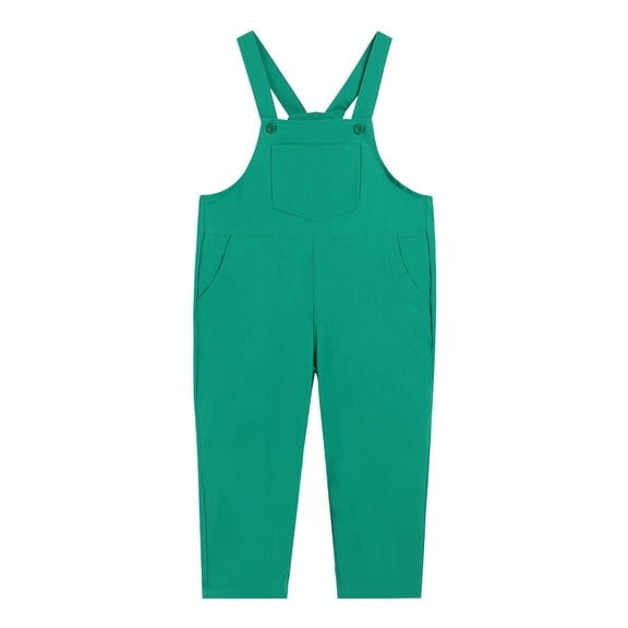 Wuxian Baby Girl Outfits Solid Color Cute Trousers Wide Leg Pants Fashionable Teens Overall Front Pocket Suspenders Clothing Sets,Green,3-4 Years