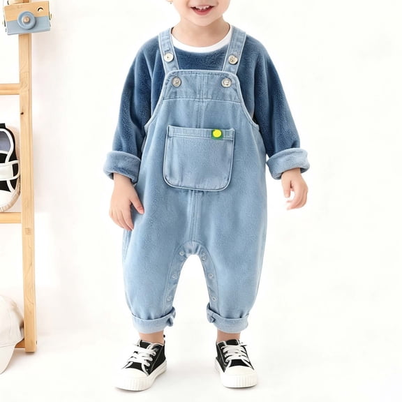 Wuxian Baby Girl Outfits Stylish Denim Overall Solid Coloe Front Pockets Jean Romper Jumpsuit Casual Adjustable Straps Snap Closure Soft Suspender Trousers Jogging Sets,Blue2,0-6 Months