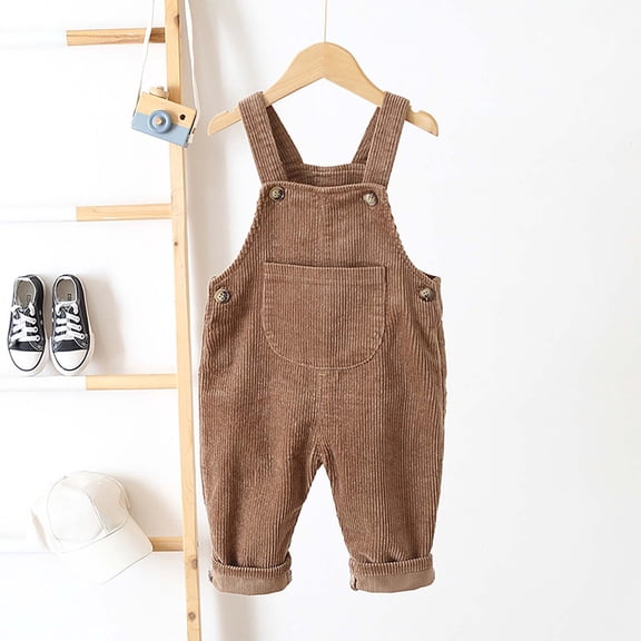 Wuxian Baby Girl Outfits Stylish Solid Color Corduroy Front Pocketsoverall Romper Jumpsuit For Toddlers Kids Soft Casual Wide Leg Suspender Trousers Fall Winter Outfits,Coffee,6-12 Months