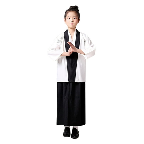 Wuxian Baby Girl Outfits Traditional Festival Dress Kimono Robe Floral Print Long Sleeve Oversized Soft Cozy Stylish Bathrobe Baby Girls' Clothing Sets,White,4-5 Years