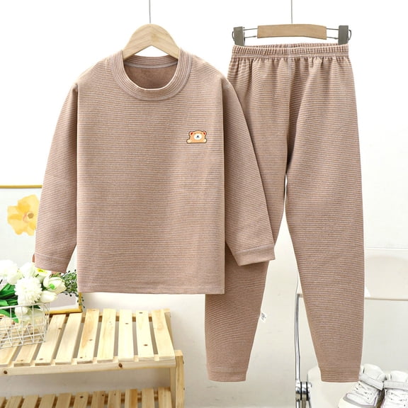 Wuxian Baby Girl Outfits Warm Solid Color Thick Lined Layered Based Long Sleeve Pullover Tops Pants Casual Clothing Sets,Coffee,4-5 Years