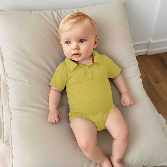 Wuxian Baby Girl Winter Outfits Gentleman Polo Collar Romper Solid Color Short Sleeve Jumpsuit One Piece Bodysuits Cozy Sofy Fall Winter Outfits,Gold,0-3 Months