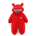 thumbnail image 1 of Wuxian Baby Girls Boys Winter Bodysuit Classic Hoodies Zipper Up Long Sleeve Fuzzy Wool Jumpsuit Solid Color Thick For Toddler Winter Warm Cozy Romper Outfit,12-24 Months, 1 of 5