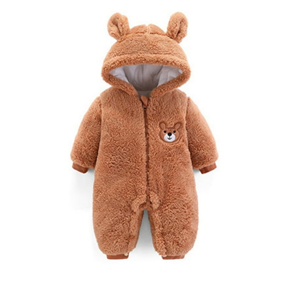 Wuxian Baby Girls Boys Winter Bodysuit Classic Hoodies Zipper Up Long Sleeve Fuzzy Wool Jumpsuit Solid Color Thick For Toddler Winter Warm Cozy Romper Outfit,0-3 Months