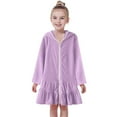 thumbnail image 1 of Wuxian Baby Girls Child Swim Cover Up Solid Color Long Sleeve Hoodies Swimsuit Dresses Full Zip Up Ruffles Fashionable Bathing Suit Soft Bathrobe Beach Dress Prom Ball Gown,Purple,1-2 Years, 1 of 6