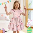 thumbnail image 1 of Wuxian Baby Girls Dresses Cute Cartoon Easter Bunny Print Short Sleeve Ruffles Crewneck High Waist Flutter Sleeve Party Dress For Baby Floral Casual Dailywear Sundress Prom Dresses,Pink,4-5 Years, 1 of 4
