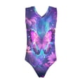 thumbnail image 1 of Wuxian Baby Girls One Piece Swimsuit Floral Print Round Neck Sleeveless Bodysuit Onesize Jumpsuit Swimwear For Tankini Comfortable Fit Stylish Summer Quickly Dry Beachwear,Purple,5-6 Years, 1 of 6
