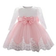 thumbnail image 1 of Wuxian Baby Girls Ruffle Long Sleeve Lace Bowknot Flower Dresses Pageant Party Wedding Princess Christmas Dress,Pink,12-18 Months, 1 of 9