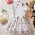 thumbnail image 1 of Wuxian Baby Girls Spring Dresses Knitted Round Neck Ruffles Sleeveless Patchwork Floral Embroidery Tutu Mesh Dress With Headband Cute Bow Casual Cozy Sundress Outfits Prom,White,18-24 Months, 1 of 9