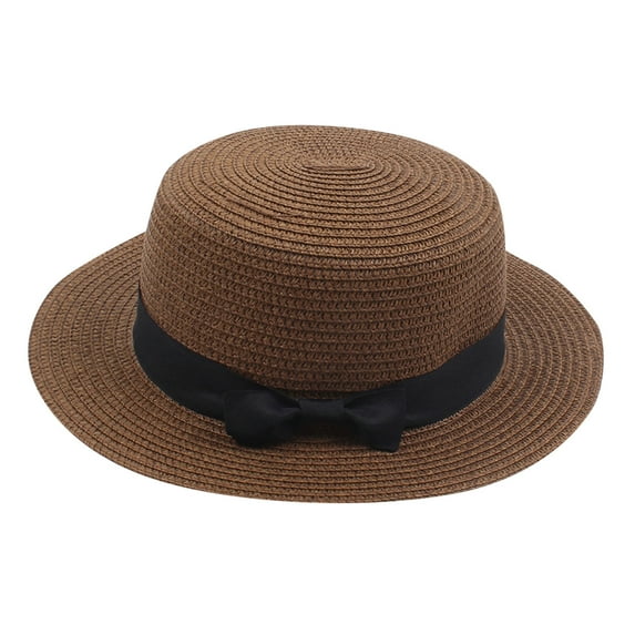 Wuxian Baby Girls Straw Hats Solid Color Bow Wide Brim Summer Breathable Fashionable Lightweight Foldable Party Vacation Beach Sun Hat Holiday Upf 50+ Western Cowgirl Cap,F,One Size