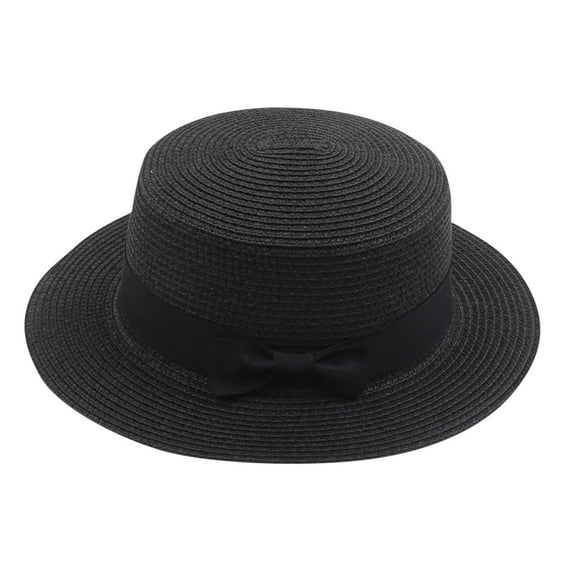 Wuxian Baby Girls Straw Hats Solid Color Bow Wide Brim Summer Breathable Fashionable Lightweight Foldable Party Vacation Beach Sun Hat Holiday Upf 50+ Western Cowgirl Cap,P,One Size