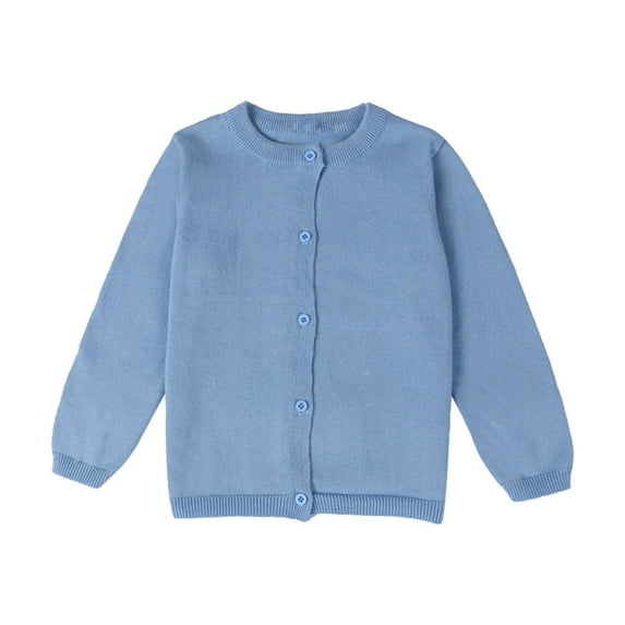 Wuxian Baby Girls Sweaters Button Down Round Neck Knit Cardigans Long Sleeve Solid Color Uniform Fall Winter Fashion Sweat Shirts,Bu1,7 Years
