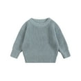 thumbnail image 1 of Wuxian Baby Girls Sweaters Crewneck Long Sleeve Blouse Solid Color Pullover Sweatshirt Warm Knit Sweaters Unisex Baby Fall Winter Top Clothes,Sky Blue,12-18 Months, 1 of 4