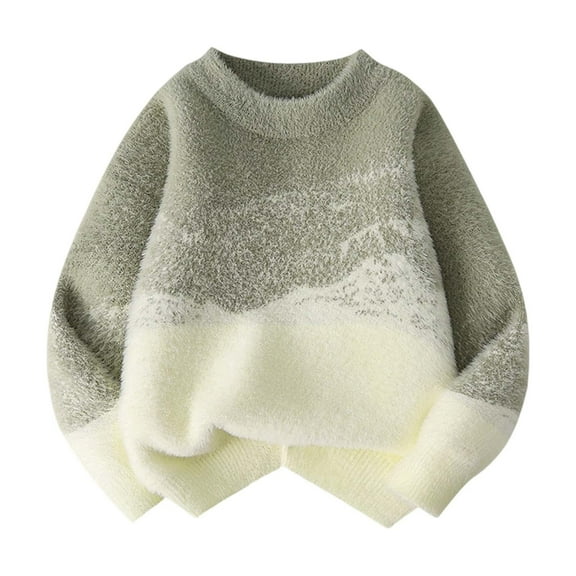 Wuxian Baby Girls Sweaters Crewneck Pullover Knit Long Sleeve Sweaters Color Block Casual Soft Comfor Sweatshirts,Green,5-6 Years