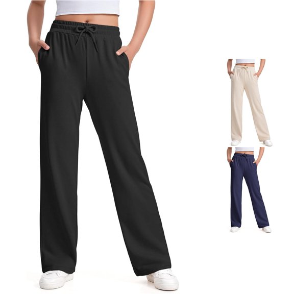 Wuxian Baby Pants Athletic Straight Leg School Uniform Joggers Solid Color Loose Fit Girls Youth Comfy Stretch Sportswear Loose Joggers Trousers,Black,5-6 years