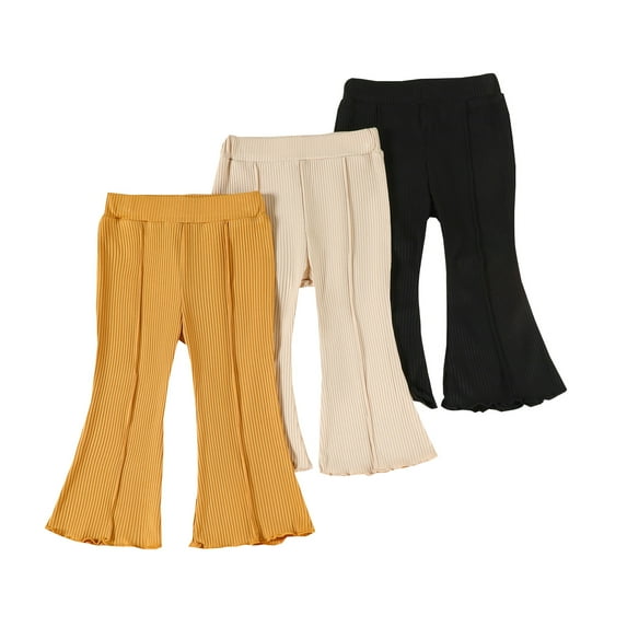 Wuxian Baby Pants Ribbed Knitted Flared Trousers Ruffled Elastic Solid Color Wide Leg Pants Stylish Vintage Soft Cozy Streetwear Cute Pants,Multicolour,6-9 Months