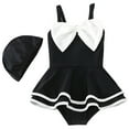 thumbnail image 1 of Wuxian Baby Swimsuit Onesize Swimsuit Dress Spaghetti Strap Cute Bow Ruffle Beachwear With Hat Stylish Sun Protection Bathing Suit,Black,4-5 Years, 1 of 3