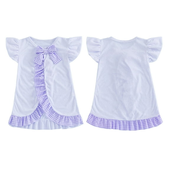 Wuxian Baby Swimsuit Sun Swim Dress Short Sleeve Plaid Ruffled Rash Guard Cover Up Cute Bow Beachwear Beach Swimwear,Purple,5-6 Years