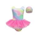 thumbnail image 1 of Wuxian Baby Toddler 2 Piece Swimwear Tankini Set Gradient Sleeveless Round Neck Ruffled Tiered Mesh Tutu Skirts Swimsuit With Swim Cap Beachwear Fashionable Beach Pool Bathing Suit,Pink,5-6 Years, 1 of 7