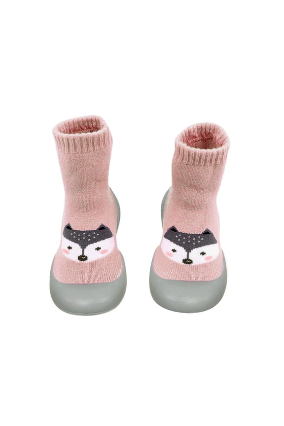 Baby Toddler Girl Shoes Cartoon Print First Walking Booties Rubber Sole Non Slipper Soft Floor Shoes Breathable Lightweight Knitted Summer Footwear Cute Slippers Socks,Pink,2-4 Years