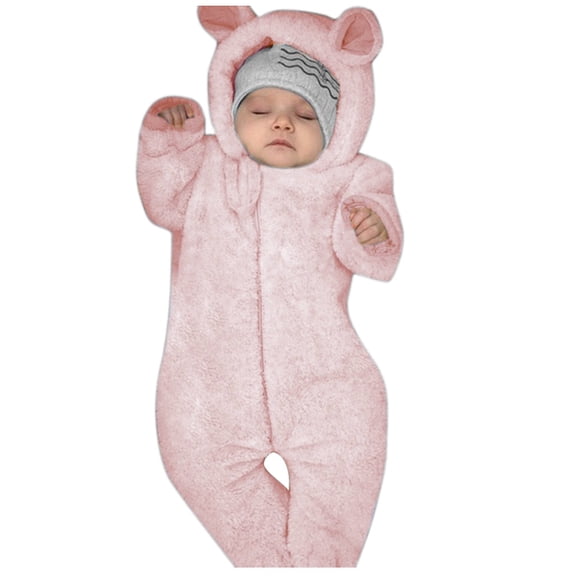 Wuxian Big Boys Coat Cute Baby Boys Girls Fuzzy Snowsuit Clothes Newborn Snow Outfit Winter Hooded Suit Infant Jacket,Pink,0-6 Months