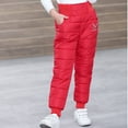 thumbnail image 1 of Wuxian Big Boys Snow Pants High Waist Thick Windproof Winter Warm Solid Color Elastic Lightweight Down Trousers Activewear Clothes Wear Outfits,Red,8-9 Years, 1 of 6