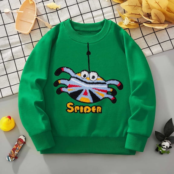 Wuxian Big Girls Pullover Sweatshirt Crewneck Casual Loose Fit Top Shirt Long Sleeve Funny Cartoon Pumpkin Car Embroidery Print Relaxed Fall Truck Tops,Green,7-8 Years